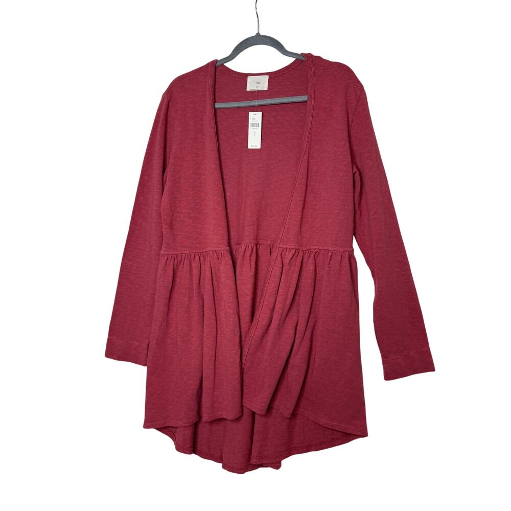 New Anthropologie t.la Cardigan Women's Large Red Open Front 100% Cotton